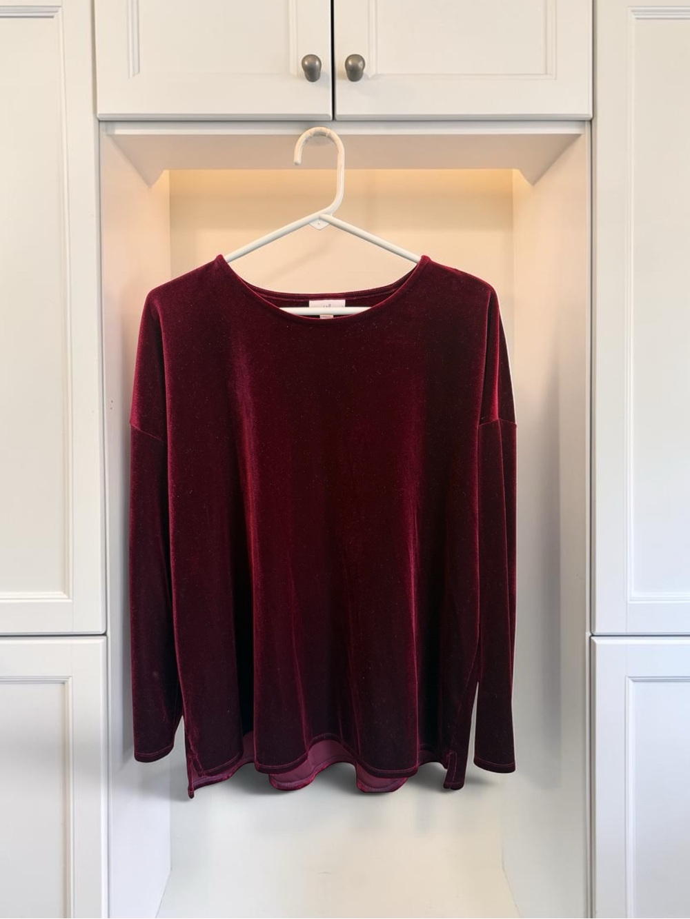 J.Jill Maroon Velvet Tunic Top Large 3/4 Sleeves